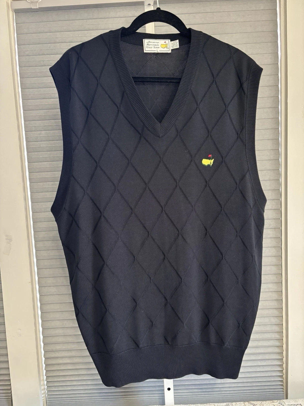 Masters Augusta National Golf Shop 100% Silk Black ARgyle Golf Vest Mens Large