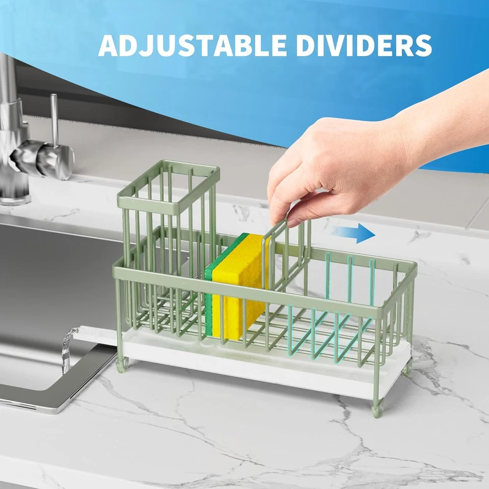 Soporte de esponja verde salvia Cisily para fregadero de cocina, organizador de carrito de fregadero Foto 4 de 4