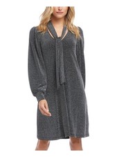 KAREN KANE Womens Long Sleeve Tie Neck Short Cocktail Fit + Flare Dress