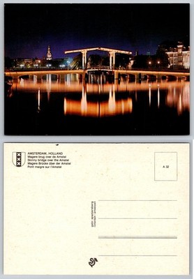 Amsterdam Magere Brug Skinny Bridge Amstel River Night View Postcard