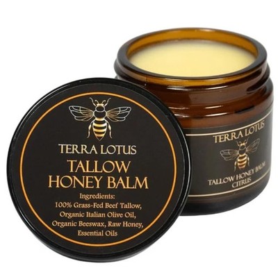 Organic Grass-Fed Beef Tallow Balm with Raw Honey-Moisturizing Cream(2 Oz,Citrus