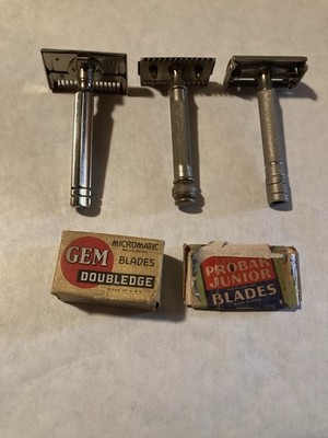 Lot Of 3 Vintage Metal Safety Razors Gillette Ever-Ready Unmarked Blades Include