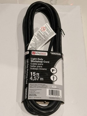 Utilitech 15ft Workshop Replacement Cord 16 Gauge 13 Amp Black 0002520