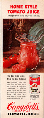 Campbell's Home Style Tomato Juice Vintage Magazine Ad 1950s Red