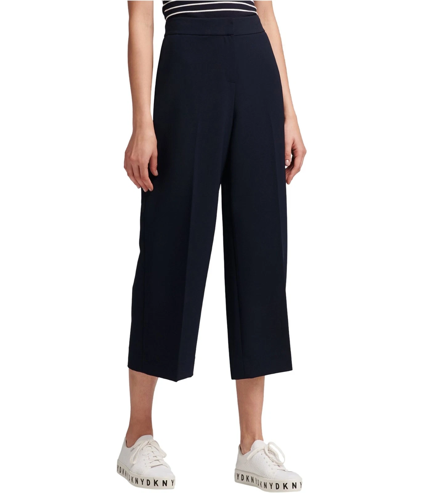 DKNY Womens Wide Leg Tapered Cropped Capri Casual Pants, navy, 16