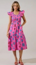Sugarlips Glare Smock Tiered Midi Dress Zodiac Size Medium Brand New