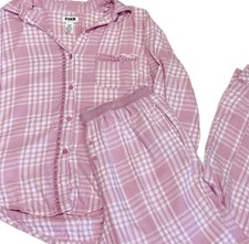 Y2K Victoria  s Secret PINK Plaid Pajama Set Bow Coquette Lounge Sleepwear Small