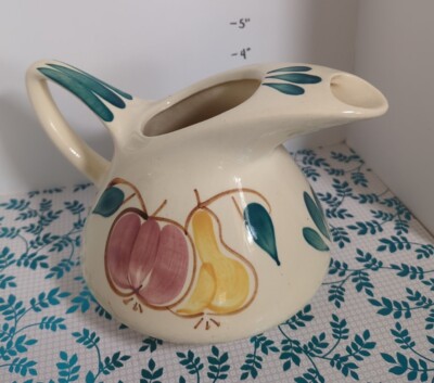 VTG Mid Century PURINTON Pottery Pitcher Ice Lip Jug Pear Apple Fruit Pattern