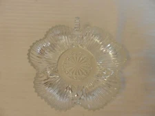 Small Hexagon Shaped Cut Glass Candy Dish Starburst, Raised Ribs On Sides
