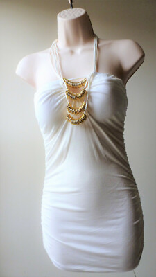 Sexy Tank Top Padded Bra Cami Nightclub Party Backless Blouse Women Size S White