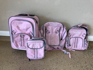 Pottery Barn Kids Pink Monogrammed Lot Luggage Backpacks And