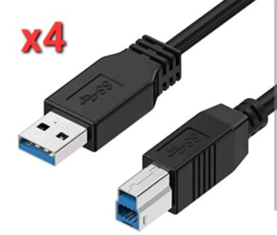 Lot of Four 6ft USB 3.0 Type B to A Male Printer Cables High Speed Cord Wire M/M