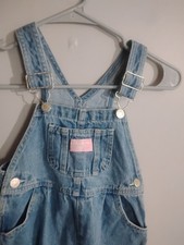 Vintage Oshkosh B'Gosh Denim Jean Overalls Blue Pink Label Girls Toddler 3T Farm