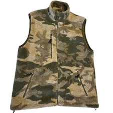 Cabela's Outfitter Berber Fleece Camo Zip-Up Hunting Vest Men's M Green Brown