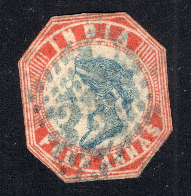 British India 1854 4 Annas Cut to Shape - '32' Cancel- Used - Sc# 6  No Reserve!