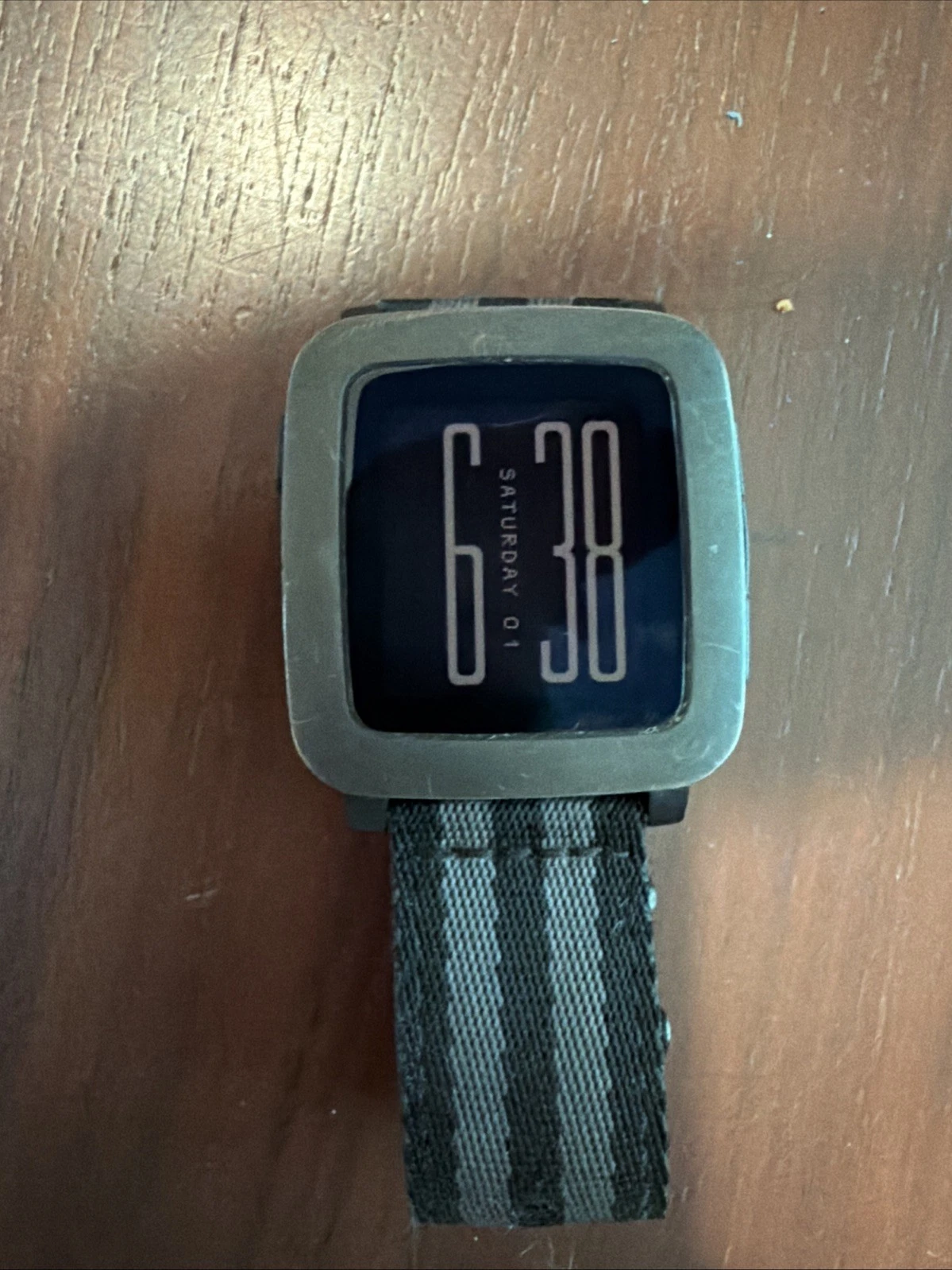 Pebble Time Smart Watch 501 Black W/ Band Gray Case iOS Android Bluetooth Tested