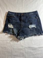 Sneak Peek Blue Dark Wash Distressed Denim Cut Off Shorts 5-Pocket Women's L