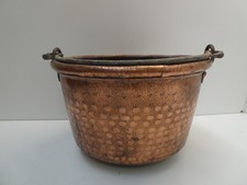 VINTAGE HEAVY COPPER EMBOSSED RIVETED HAND BEATEN HANDLE COOKING POT