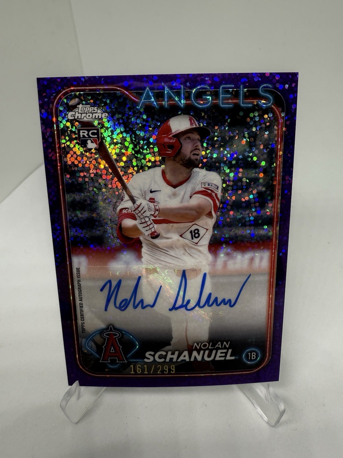 2024 Topps Chrome Update Nolan Schanuel RC Auto Purple Speckle Refractor /299