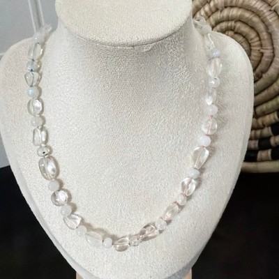 Second Bloom Studio Handknotted Quartz Moonstone Necklace 20'' Ombre Thread