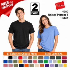 2 Pack Hanes Unisex Perfect-T Stylish Casual Plain Crewneck T-Shirt - 4980