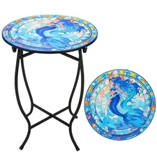 Fashion&cool Patio Side Table for Small Space, 14 Inch Weather Blue-fish