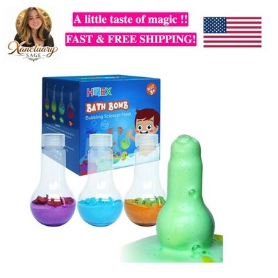 Educational Bath Bombs for Kids - 4 Natural Sciencer Flasks for Soothing Fun