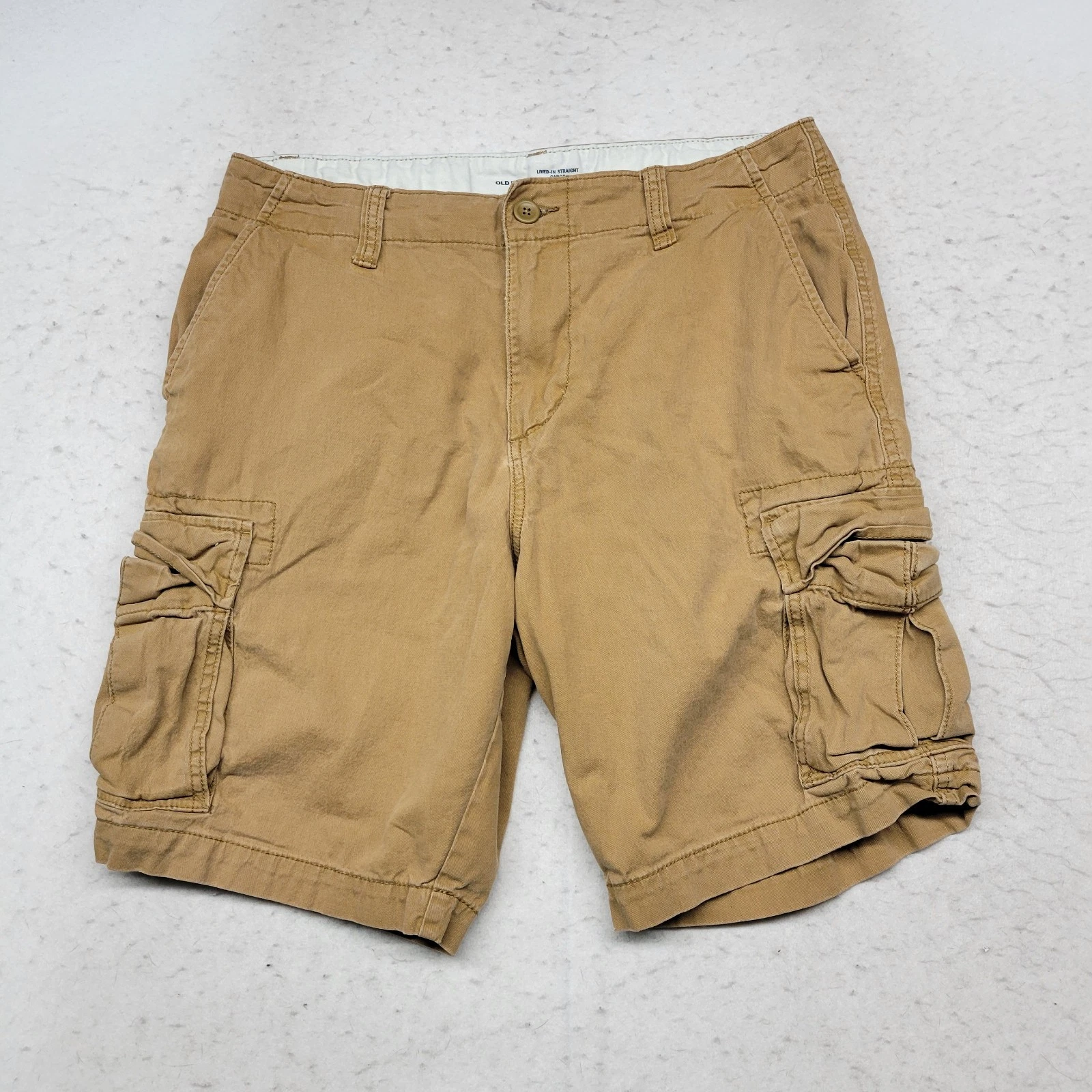 Old Navy Shorts Mens 34 Khaki Cargo Lived In Straight Stretch Comfort Pocket