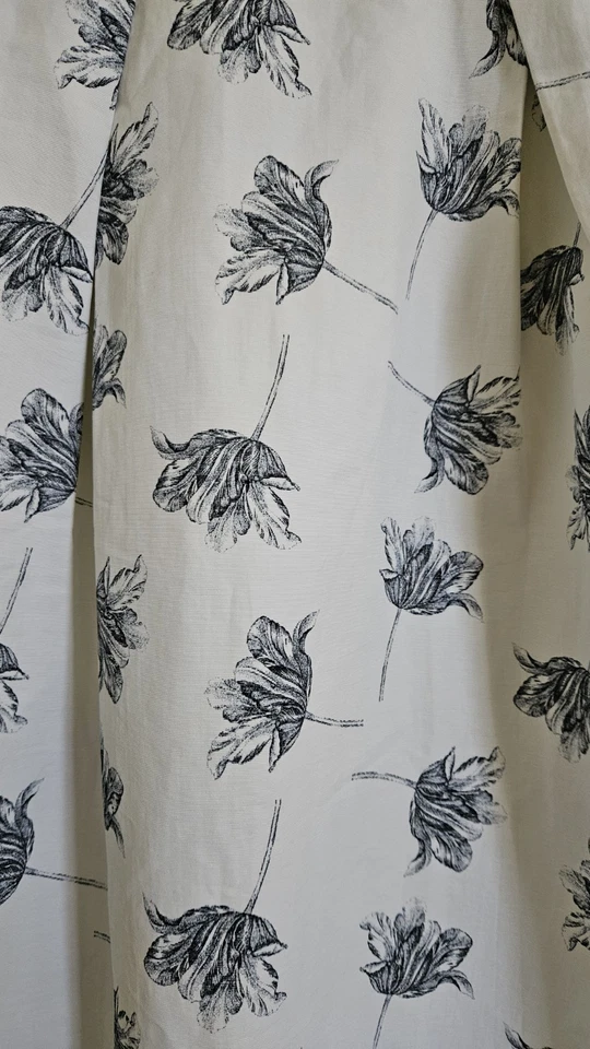 Warehouse Ivory and Black Floral Pleated Midi Cotton A Line Skirt Size 10 - Image 2 of 4