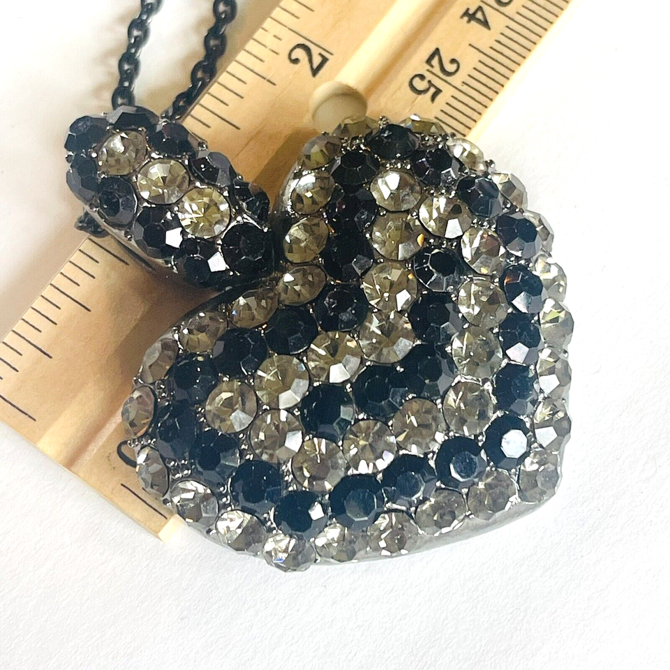 Vintage Statement Necklace Pave Black White Rhinestone Heart Pendant 20 ...