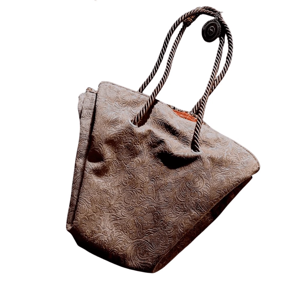 India Marrón Paisley Estampado Gamuza Bordado Cubo, Hobo, Cartera, Bolso Foto 2 de 4