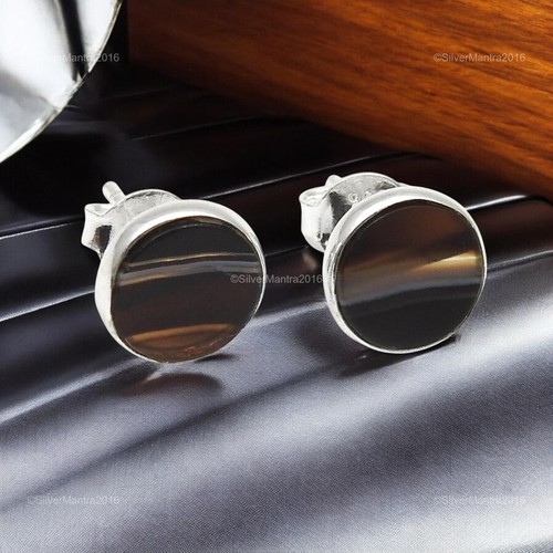 Striped Onyx Gemstone Birthday Gift Stud Butterfly Earrings 925 Sterling Silver - Picture 6 of 9