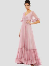 Mac Duggal Rose Pink Butterfly Ruffle Trimmed A-Line Gown Sz 6 Coquette Wedding