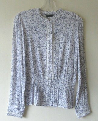 Marks & Spencer viktorianische Bauernbluse Top geblümt 70er lila weiß Gr. 6 8 neu