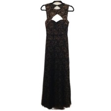 BCBG Women's Size 2 Black &Gold Open Back Tulle Pleated Gown