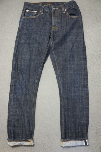 Nudie Selvedge Jeans Mens 31X32 Blue Denim Straight Leg Button Fly Dry Grim Tim