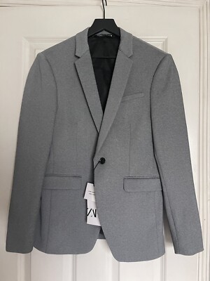 BNWT ZARA MAN SLIM FIT BUSINESS WORK SUIT BLAZER JACKET COAT 36 46 GREY 