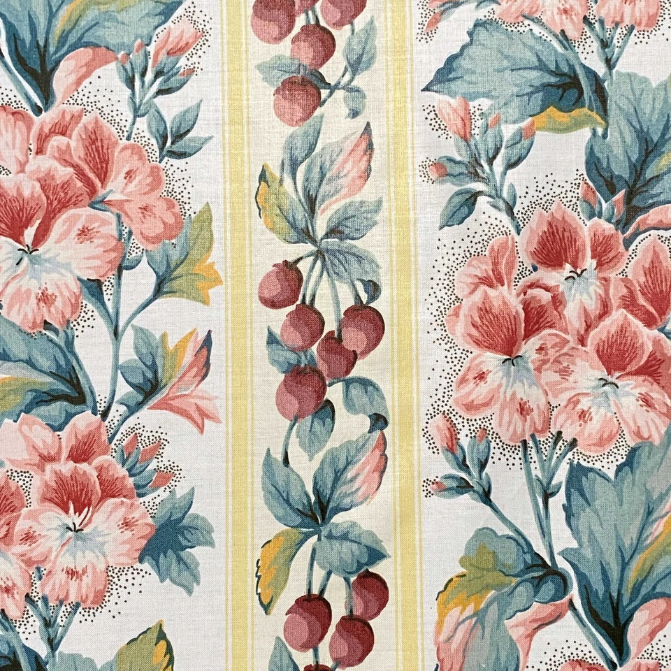 Tela de chintz vintage a rayas florales cerezo amarillo rosa por comprar Foto 2 de 4