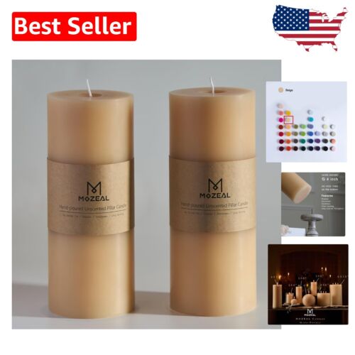 Luxurious 4" x 10" Unscented Beige Pillar Candles - Set of 2 for Event Elegance