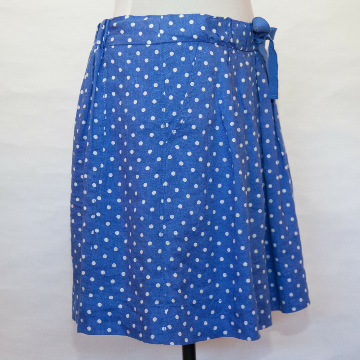 Jupe J.Crew En Lin à Pois Bleus Avec Cordon Et Poches - Taille 0, Style Décontracté Et Chic, Occasion En Excellent état