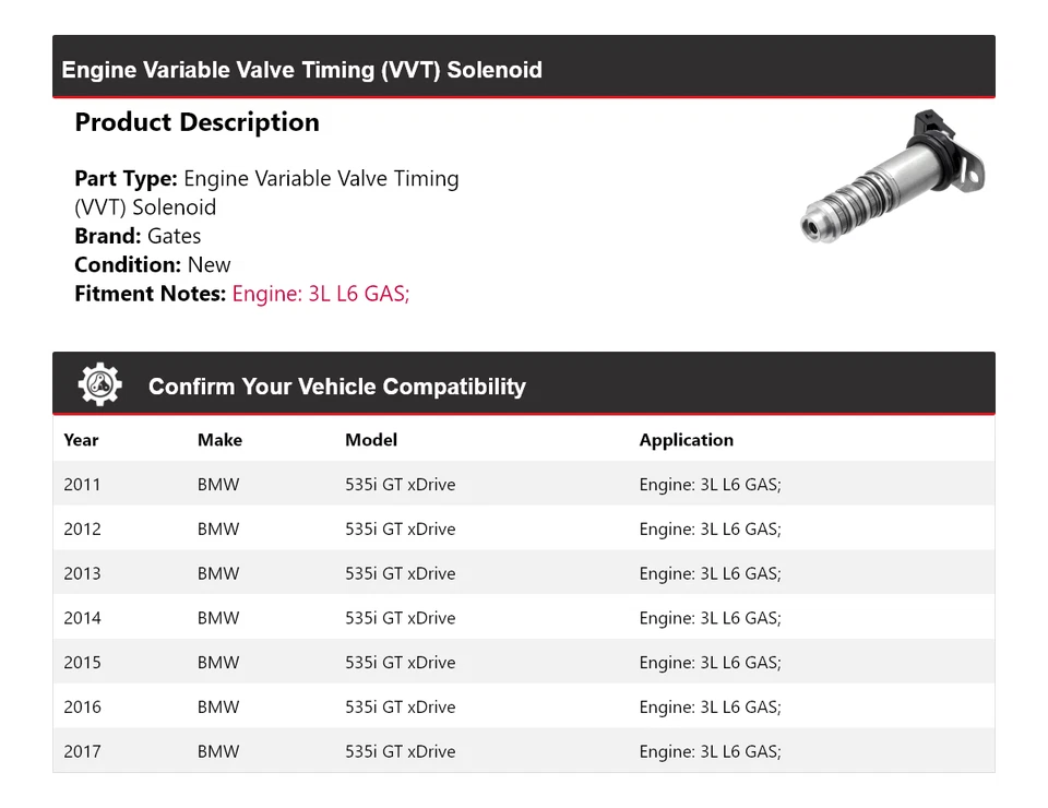 Para BMW 535i GT 2011-2017 xDrive 3L L6 motor de gas VVT puertas solenoides 2012 2013 Foto 2 de 4