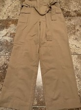 A NEW DAY WOMENS HIGH RISE PAPER-BAG WIDE LEG PANTS SIZE 4 BEIGE