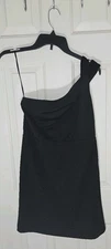 Sugar Lips Black Mini Dress One Shoulder Stretchy Pencil Little Black Dress Sz L