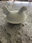 vintage white milk glass "Hen on a Nest" Covered Dish
