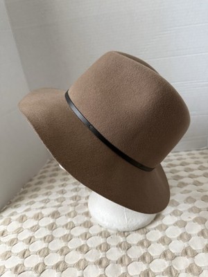 Janessa Leone Women’s dark brown Wool Felt Fedora Hat with Tan Band Janessa leone brown wool - Gem main image 2