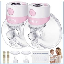 TSRETE Double Wearable Breast Pump Electric Hands-Free 2 Modes 9 Levels - Pink