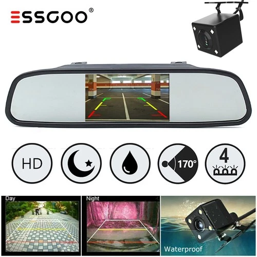 Essgoo Car 4.3'' Color Rearview Mirror Monitor With IP67 Waterproof Rearview Camera