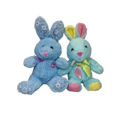 Goffa Easter Bunny Rabbit 12'' Plush Blue Floral Bow Pink Yellow Lot of 2