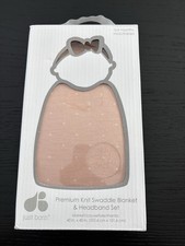 Just Born Premium Knit Swaddle Blanket  Headband Set Pink White 40 in x 40 in