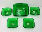 Vintage Anchor Hocking Glass Forest Green Serving & Berry Bowl Set Square 5pcs